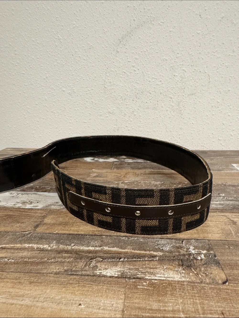 Fendi FF Brown Canvas Belt with Gold Double-F Buckle - XXS - 30in/76cm